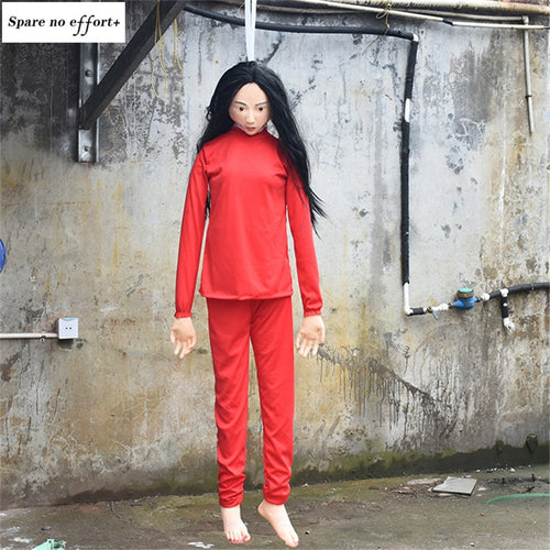 Halloween Decoration Scary Room Hanging Woman Ghost with Red Clothes Horror Zombie Corpse Bloody Decor Haunted House Props Toy