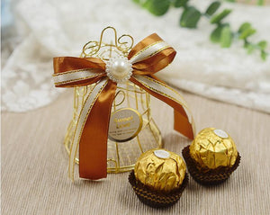 Golden Bird Cage Bell Wedding Favor Candy Box Celebration Party Guests Return Gift Packaging Box SN1340