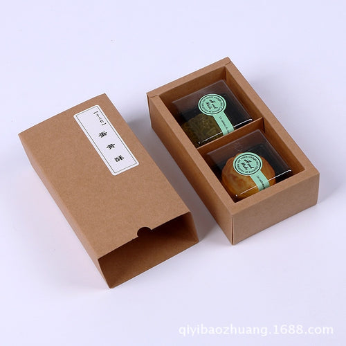 Free shipping 50 pcs 15.4x8.7x5.1cm Drawer type kraft paper 2 grid baking packing box,wedding DIY handmade biscuit packing box