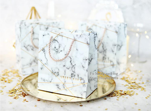 Marble design paper gift Bag with handle,white mini jewelry Bag, Biscuits Cake boxes packing bags 100pcs/lot