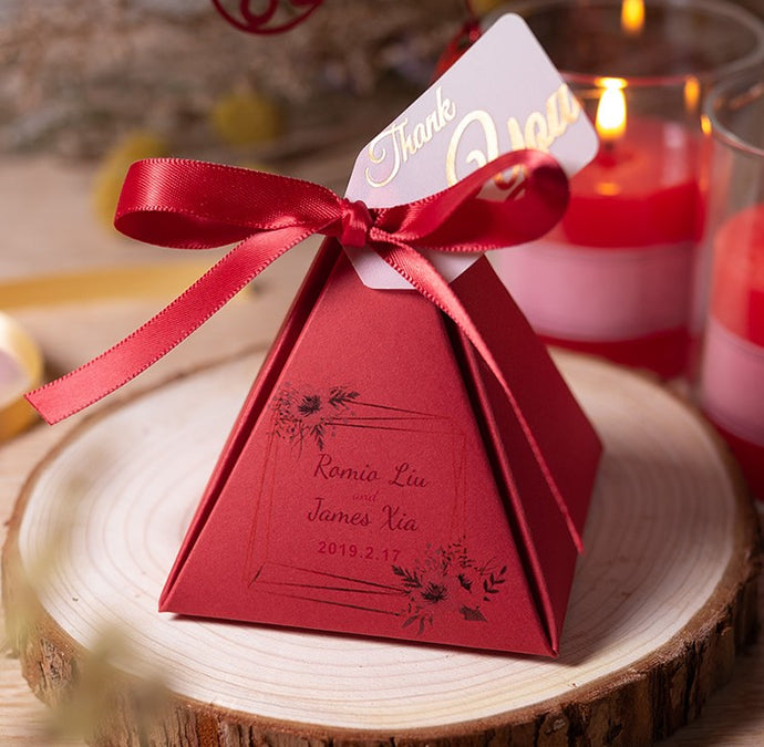 free shipping 140pc Wedding favor box red pink golcustom logo candy boxes personalized Customize name and date a gift for guests