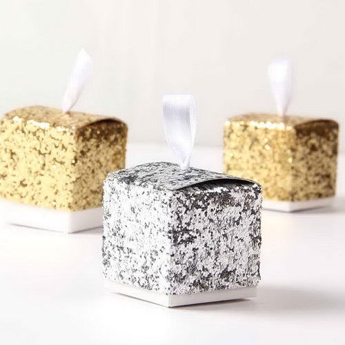 European Glitter Box Wedding Party Gift Favors Box Festive Party Wrapping Supplies Wedding Candy Box Gold Silver Glitter