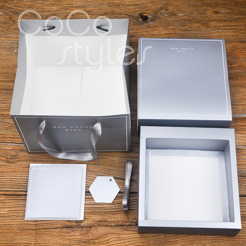 Cocostyles custom blank brief square white printing box with hand bag for wedding party thank you gift box