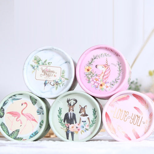 Free Shipping 50pcs Wedding favor pink blue Deer couple feather paper candy box cylinder packaging gifts boxes a gift for guest
