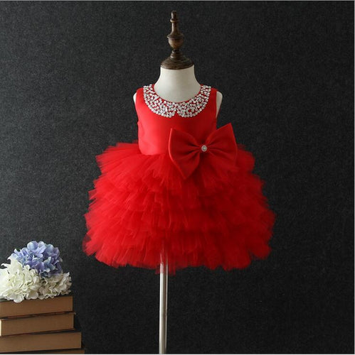 Sequins collars children girls cake dress kids formal wedding ball gown xmas and new year tutu dress with bows on the waist
