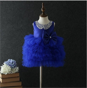 Sequins collars children girls cake dress kids formal wedding ball gown xmas and new year tutu dress with bows on the waist