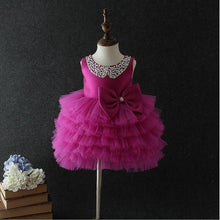 Load image into Gallery viewer, Sequins collars children girls cake dress kids formal wedding ball gown xmas and new year tutu dress with bows on the waist