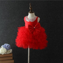 Load image into Gallery viewer, Sequins collars children girls cake dress kids formal wedding ball gown xmas and new year tutu dress with bows on the waist