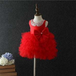 Sequins collars children girls cake dress kids formal wedding ball gown xmas and new year tutu dress with bows on the waist