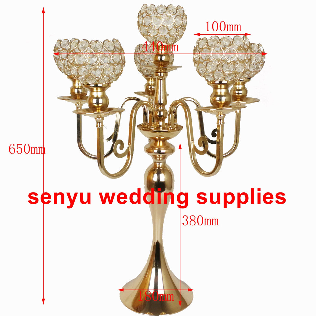Hot new style  Tall 5-arms Crystal Candelabras Table Centerpiece Wedding Supply senyu0047