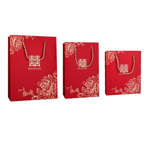 100pcs/lot Chinese style Red Double Happiness Paper gift bags for Wedding Packaging Bag with Handle Party Favors