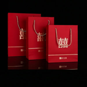 100pcs/lot Chinese style Red Double Happiness Paper gift bags for Wedding Packaging Bag with Handle Party Favors