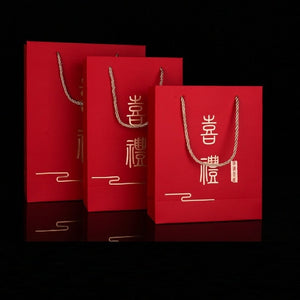 100pcs/lot Chinese style Red Double Happiness Paper gift bags for Wedding Packaging Bag with Handle Party Favors