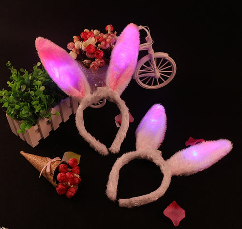Non-luminous/ LED Light Luminous Rabbit Ears Flashing Bunny Ears Headdress Head Hair Band Hoop Toy Kid Birthday Party Supplies