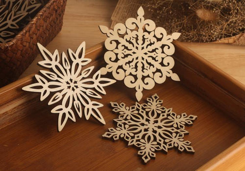 Wooden Snowflake Mug Coasters Holder Chic Drinks Coffee Tea Cup Mat Decor Mats