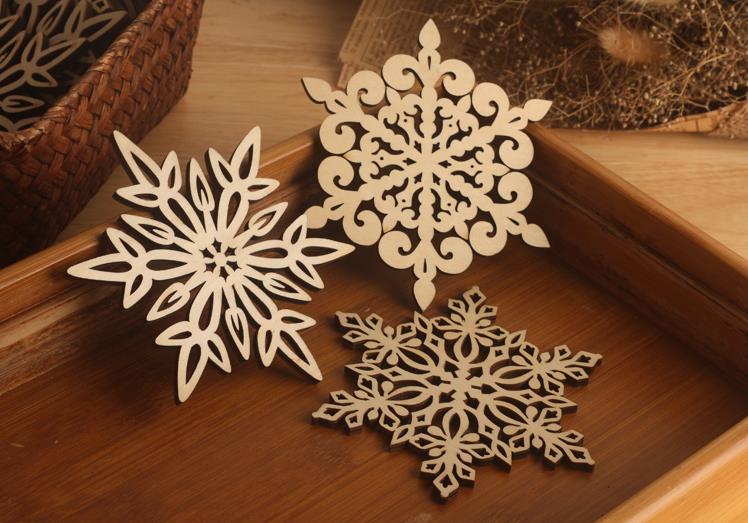Wooden Snowflake Mug Coasters Holder Chic Drinks Coffee Tea Cup Mat Decor Mats