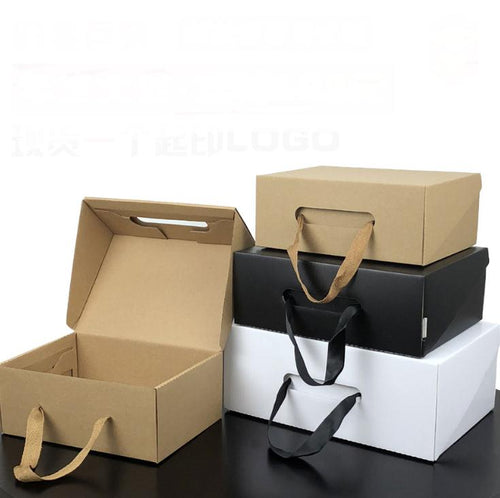 50pcs/lot White/Black Kraft Paper Gift Box Children's shoe box Portable Case Big 19*14*8cm/23*16*9cm SN1642
