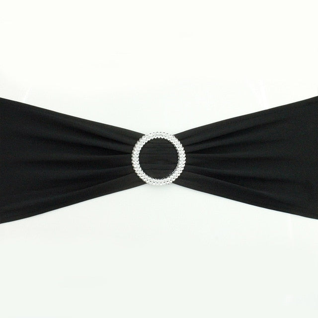 Hot 100PC Removable Chair Sash Bands Spandex Stretch Lycra Chair Cover Bows with round Buckle Weddings Party Banquet Decoration