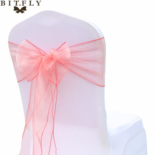 200Pcs/lot Organza Chair Sash Bow For Cover Banquet Wedding Party Event Xmas Decoration Sheer Fabric Supply 18cm*275cm