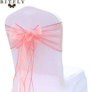 200Pcs/lot Organza Chair Sash Bow For Cover Banquet Wedding Party Event Xmas Decoration Sheer Fabric Supply 18cm*275cm