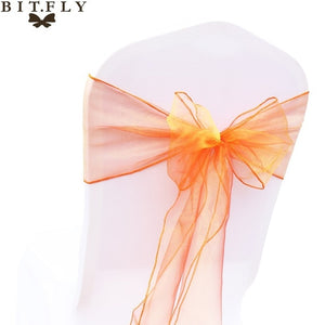 200Pcs/lot Organza Chair Sash Bow For Cover Banquet Wedding Party Event Xmas Decoration Sheer Fabric Supply 18cm*275cm