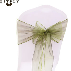 200Pcs/lot Organza Chair Sash Bow For Cover Banquet Wedding Party Event Xmas Decoration Sheer Fabric Supply 18cm*275cm