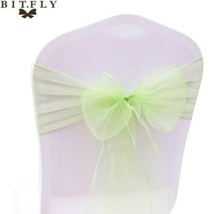 200Pcs/lot Organza Chair Sash Bow For Cover Banquet Wedding Party Event Xmas Decoration Sheer Fabric Supply 18cm*275cm