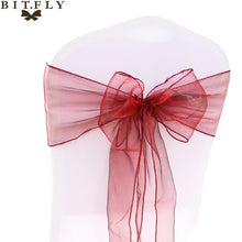 Load image into Gallery viewer, 200Pcs/lot Organza Chair Sash Bow For Cover Banquet Wedding Party Event Xmas Decoration Sheer Fabric Supply 18cm*275cm