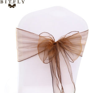 200Pcs/lot Organza Chair Sash Bow For Cover Banquet Wedding Party Event Xmas Decoration Sheer Fabric Supply 18cm*275cm