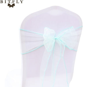200Pcs/lot Organza Chair Sash Bow For Cover Banquet Wedding Party Event Xmas Decoration Sheer Fabric Supply 18cm*275cm
