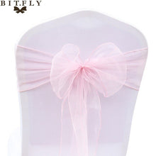 Load image into Gallery viewer, 200Pcs/lot Organza Chair Sash Bow For Cover Banquet Wedding Party Event Xmas Decoration Sheer Fabric Supply 18cm*275cm