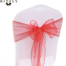 Load image into Gallery viewer, 200Pcs/lot Organza Chair Sash Bow For Cover Banquet Wedding Party Event Xmas Decoration Sheer Fabric Supply 18cm*275cm