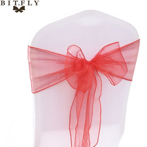 200Pcs/lot Organza Chair Sash Bow For Cover Banquet Wedding Party Event Xmas Decoration Sheer Fabric Supply 18cm*275cm