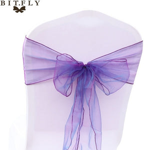 200Pcs/lot Organza Chair Sash Bow For Cover Banquet Wedding Party Event Xmas Decoration Sheer Fabric Supply 18cm*275cm