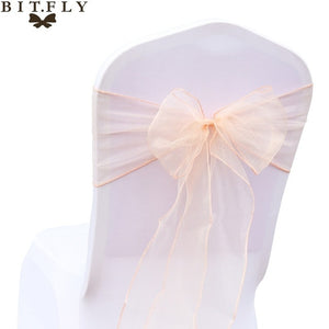 200Pcs/lot Organza Chair Sash Bow For Cover Banquet Wedding Party Event Xmas Decoration Sheer Fabric Supply 18cm*275cm