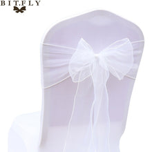 Load image into Gallery viewer, 200Pcs/lot Organza Chair Sash Bow For Cover Banquet Wedding Party Event Xmas Decoration Sheer Fabric Supply 18cm*275cm