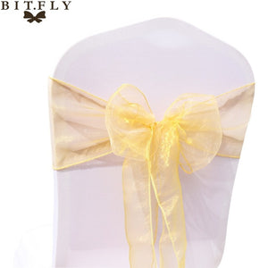200Pcs/lot Organza Chair Sash Bow For Cover Banquet Wedding Party Event Xmas Decoration Sheer Fabric Supply 18cm*275cm