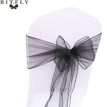 Load image into Gallery viewer, 200Pcs/lot Organza Chair Sash Bow For Cover Banquet Wedding Party Event Xmas Decoration Sheer Fabric Supply 18cm*275cm