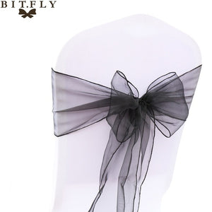 200Pcs/lot Organza Chair Sash Bow For Cover Banquet Wedding Party Event Xmas Decoration Sheer Fabric Supply 18cm*275cm