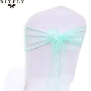 200Pcs/lot Organza Chair Sash Bow For Cover Banquet Wedding Party Event Xmas Decoration Sheer Fabric Supply 18cm*275cm