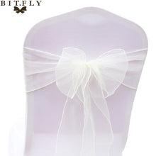 Load image into Gallery viewer, 200Pcs/lot Organza Chair Sash Bow For Cover Banquet Wedding Party Event Xmas Decoration Sheer Fabric Supply 18cm*275cm