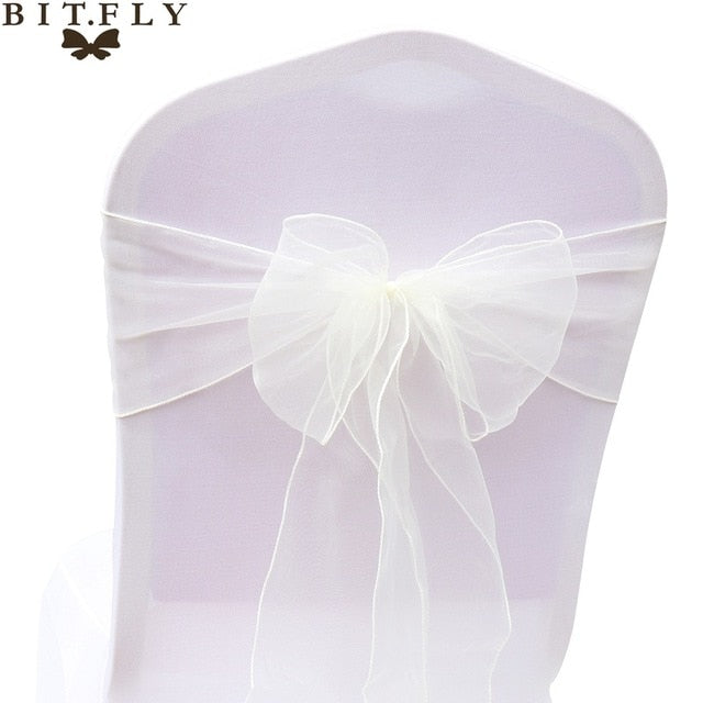 200Pcs/lot Organza Chair Sash Bow For Cover Banquet Wedding Party Event Xmas Decoration Sheer Fabric Supply 18cm*275cm