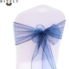Load image into Gallery viewer, 200Pcs/lot Organza Chair Sash Bow For Cover Banquet Wedding Party Event Xmas Decoration Sheer Fabric Supply 18cm*275cm