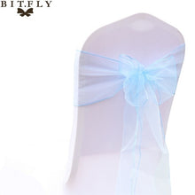 Load image into Gallery viewer, 200Pcs/lot Organza Chair Sash Bow For Cover Banquet Wedding Party Event Xmas Decoration Sheer Fabric Supply 18cm*275cm