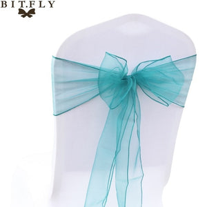 200Pcs/lot Organza Chair Sash Bow For Cover Banquet Wedding Party Event Xmas Decoration Sheer Fabric Supply 18cm*275cm