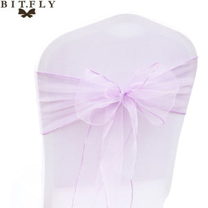 200Pcs/lot Organza Chair Sash Bow For Cover Banquet Wedding Party Event Xmas Decoration Sheer Fabric Supply 18cm*275cm