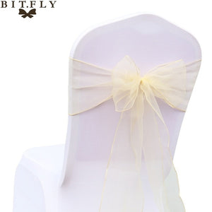 200Pcs/lot Organza Chair Sash Bow For Cover Banquet Wedding Party Event Xmas Decoration Sheer Fabric Supply 18cm*275cm