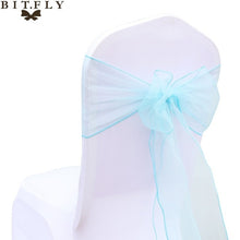 Load image into Gallery viewer, 200Pcs/lot Organza Chair Sash Bow For Cover Banquet Wedding Party Event Xmas Decoration Sheer Fabric Supply 18cm*275cm