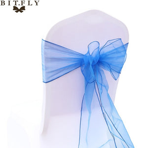 200Pcs/lot Organza Chair Sash Bow For Cover Banquet Wedding Party Event Xmas Decoration Sheer Fabric Supply 18cm*275cm