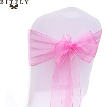 Load image into Gallery viewer, 200Pcs/lot Organza Chair Sash Bow For Cover Banquet Wedding Party Event Xmas Decoration Sheer Fabric Supply 18cm*275cm